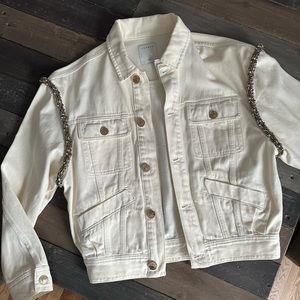 SANDRO new authentic jacket white with crystals on the sleeves m denim jean ecru